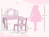 Kids Dressing Table Sets with Stool and Tri-Fold Mirror, Drawer for Playroom, Bedroom - Pink T3398P422147
