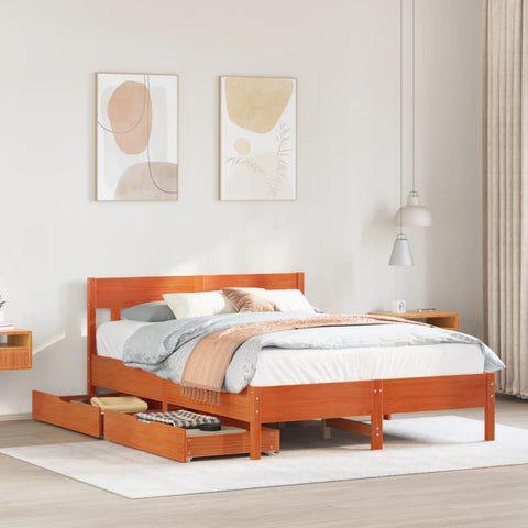 ZNTS Bed Frame without Mattress Wax Brown 140x200 cm Solid Wood Pine 3301868