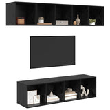 TV Cabinet Set Wall-mounted 4 pcs Black Oak Engineered Wood 3393421