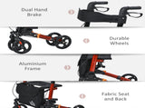 4 Wheel Rollator with Seat and Back, Folding Mobility Walker with Carry Bag, Adjustable Height, Dual T3398P344799