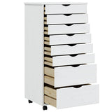 Rolling Cabinet with Drawers MOSS White Solid Wood Pine 355898