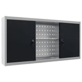 Wall Mounted Tool Cabinet Industrial Style Metal Grey and Black 145366