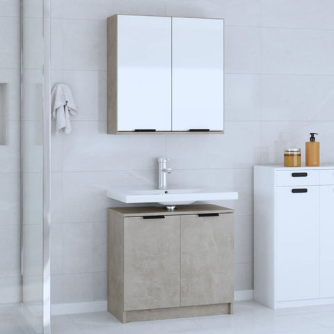 ZNTS 2 Piece Bathroom Cabinet Set Concrete Grey Engineered Wood 3115863