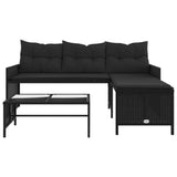 Garden Sofa with Table and Cushions L-Shaped Black Poly Rattan 365572