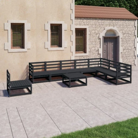 9 Piece Garden Lounge Set Black Solid Pinewood 3075783