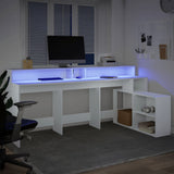 Desk with LED Lights White 200x104x91 cm Engineered Wood 3309465