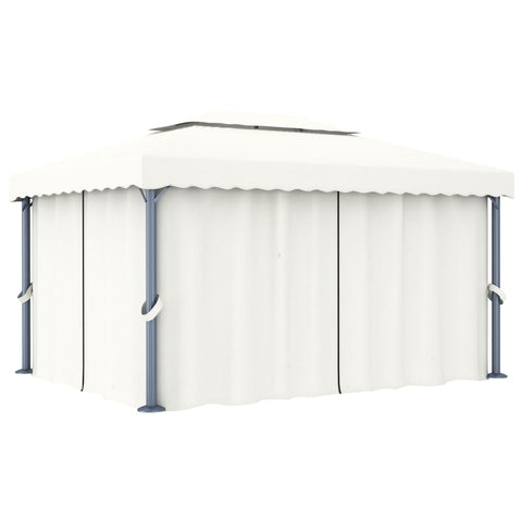 ZNTS Gazebo with Curtain 4x3 m Cream White Aluminium 3053375