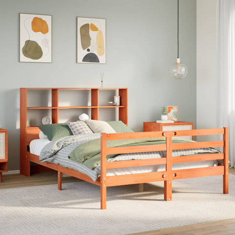 ZNTS Bookcase Bed without Mattress Wax Brown 140x200 cm Solid Wood 3321917