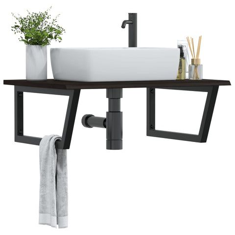 Basin Shelf Wall Mounted Steel and Solid Wood Oak 3302659