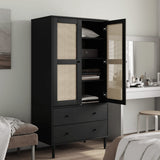 Wardrobe SENJA Rattan Look Black 90x55x175 cm Solid Wood Pine 358036