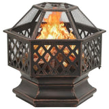 Rustic Fire Pit with Poker 62x54x56 cm XXL Steel 360060