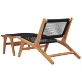 Sun Lounger with Footrest Solid Teak Wood and Rope 49368