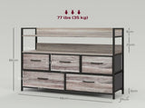 Rustic Chest of Five Fabric Drawers - Grey Wood Effect T3398P330539