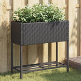 ZNTS Garden Planter with Shelf Black Poly Rattan 366387