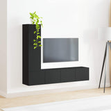 TV Cabinet Set Wall-mounted 3 pcs Black Engineered Wood 3408989
