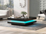 Black Square High Gloss Coffee Table with 360&deg Rotating Top, Tea Table with LED light, 70x70x36 WF324655BAA