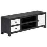 282723 Hand Carved TV Cabinet Grey&White 120x30x40 cm Solid Wood Mango