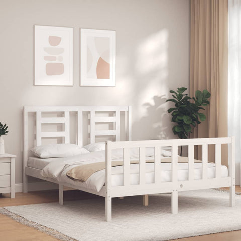 ZNTS Bed Frame with Headboard White 120x200 cm Solid Wood 3192877