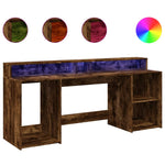 Desk with LED Lights Smoked Oak 200x55x91 cm Engineered Wood 3309442