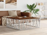 Coffee Table Silver Stainless Steel and Solid Wood Reclaimed 350069