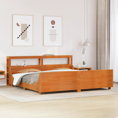 ZNTS Bed Frame without Mattress Wax Brown 200x200 cm Solid Wood Pine 3306449