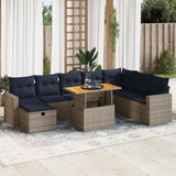 9 Piece Garden Sofa Set with Cushions Grey Poly Rattan Acacia 3328020