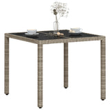 Garden Table with Glass Top Light Grey 90x90x75 cm Poly Rattan 368122