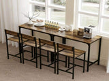 3-Piece Bar Table Set with 2 Stools, Industrial Breakfast Bar Set with Footrest, Backrest for Dining T3398P555127