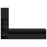TV Wall Unit with LED 4 pcs Black Oak Engineered Wood 3402967