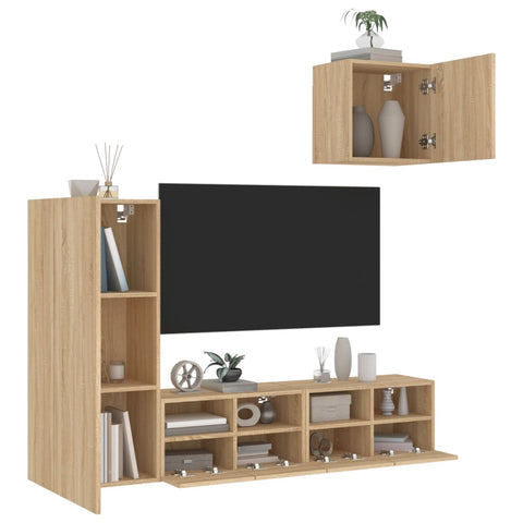 ZNTS 4 Piece TV Wall Units Sonoma Oak Engineered Wood 3216502