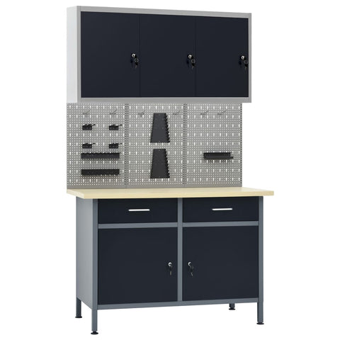 Workbench with Three Wall Panels and One Cabinet 3053438