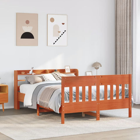 Bed Frame without Mattress Wax Brown 135x190 cm Double Solid Wood Pine 3307022