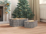 Firewood Basket 2 pcs Grey Lacak Rattan 42020971
