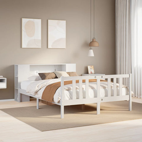 ZNTS Bookcase Bed without Mattress White 150x200cm Solid Wood Pine 3322284