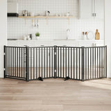 Dog Gate with Door Foldable 4 Panels Black 320 cm Solid Wood Fir 352291