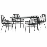 5 Piece Garden Dining Set Black Poly Rattan Glass 3334439