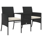 ZNTS Garden Sofa 2-Seater with Table and Stools Black Poly Rattan 317626