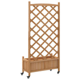 Planter with Trellis and Wheels Brown Solid Wood Fir 3207650