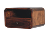 Solid Wood Extra Mini Wall Mounted Curved Chestnut Bedside, 1 Drawer and Open Slot, Dark Brown B2743P403036