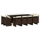 13 Piece Garden Dining Set with Cushions Brown Poly Rattan 3210681