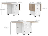Multi-Storage Six-Person Drop Leaf Dining Table - Oak and White T3398P343518