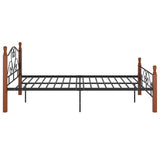 Bed Frame Black and natural oak Powder-coated metal, solid oak wood 324934
