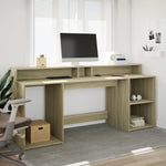 Desk with LED Lights Sonoma Oak 200x55x91 cm Engineered Wood 3309440