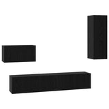 Wall TV Cabinet Wall-mounted 4 pcs Black Oak Engineered Wood 3393466