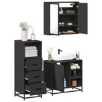 ZNTS 3 Piece Bathroom Furniture Set Black Engineered Wood 3301025