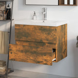 Sink Cabinet with Built-in Basin Smoked Oak Engineered Wood 3152870