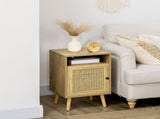 Bedside Table with Rattan Element, Side End Table with Shelf and Cupboard, 39cmx35cmx60cm, Set of 2, T3398P330465
