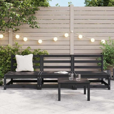 Garden Middle Sofas 3 pcs Black Solid Wood Pine 805689