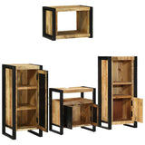 Bathroom Furniture Set 4 pcs Brown and Black Solid Mango Wood 3305668