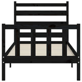 ZNTS Bed Frame with Headboard Black 90x190 cm Single Solid Wood 3192005